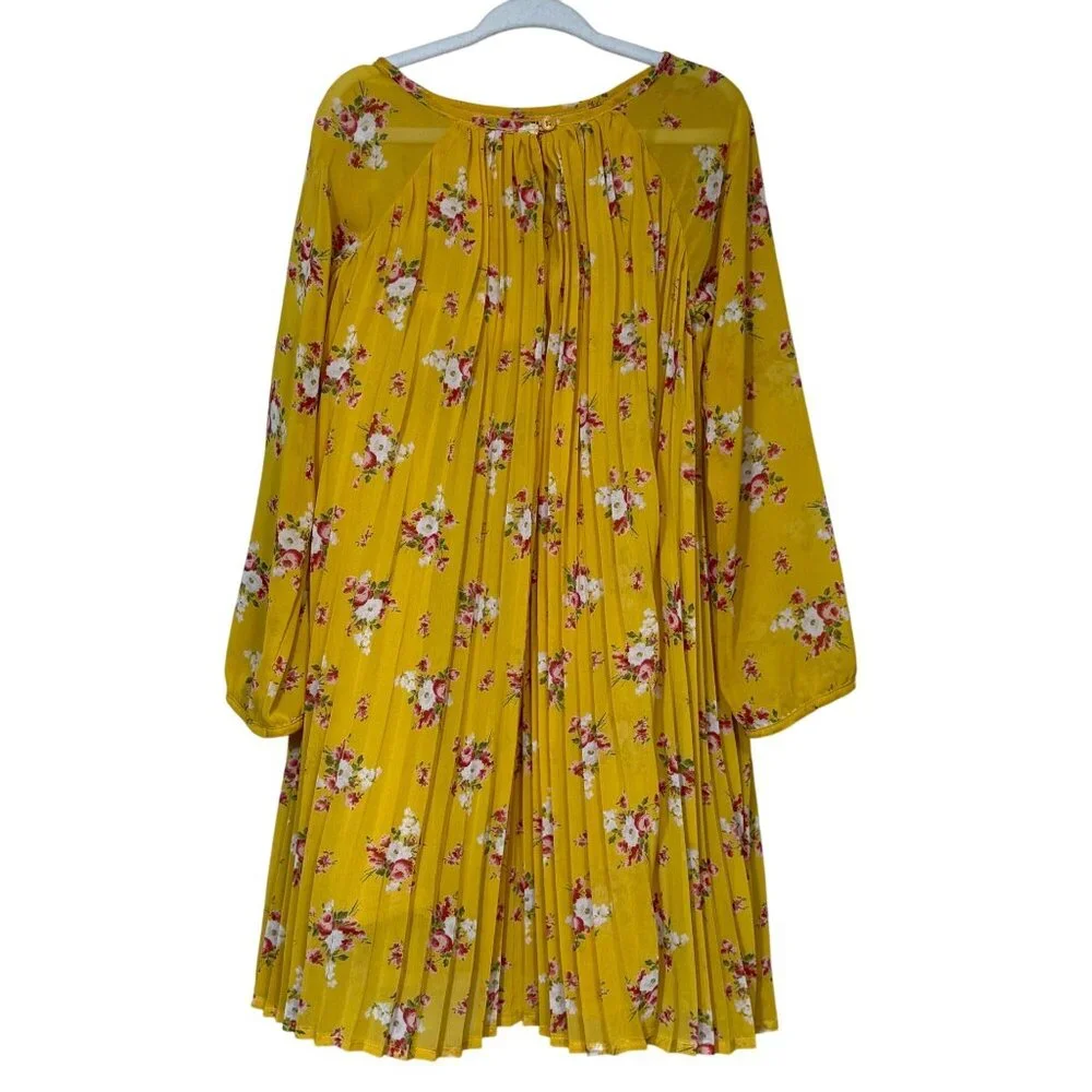 Baby Gap Chiffon Pleated Dress Yellow Floral Print Toddler Girls 5Y‎